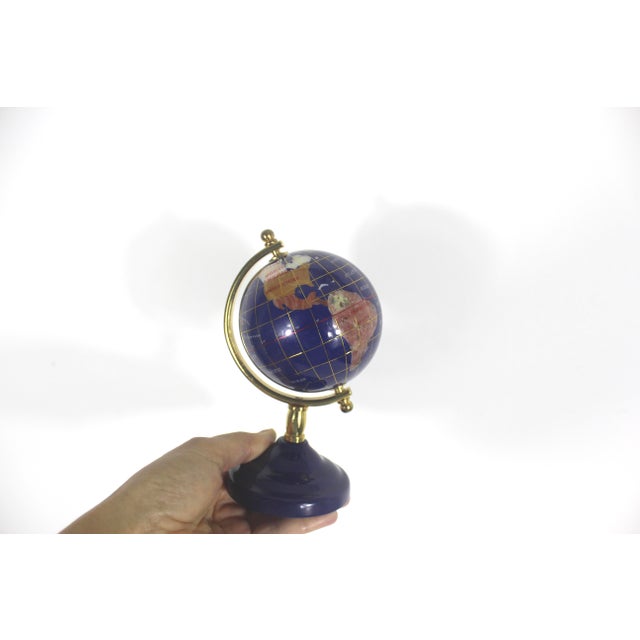 Vintage Gemstone Globe Lapis Lazuli and Semi Precious Stones Desk Top Small Office Decor, Collector Gift For Sale - Image 11 of 12