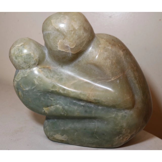 Large Modern Antique Carved Green Soapstone Stone Couple Sculpture Statue Figure For Sale - Image 4 of 11