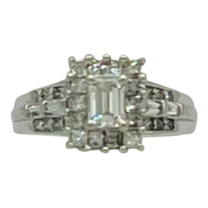 White Diamond Baguette and Round Ring in 18k White Gold Size 5.5
