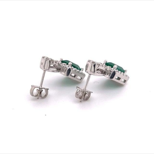 Traditional Natural Emerald Diamond Stud Earrings 14k Gold 2.74 TCW Certified For Sale - Image 3 of 12