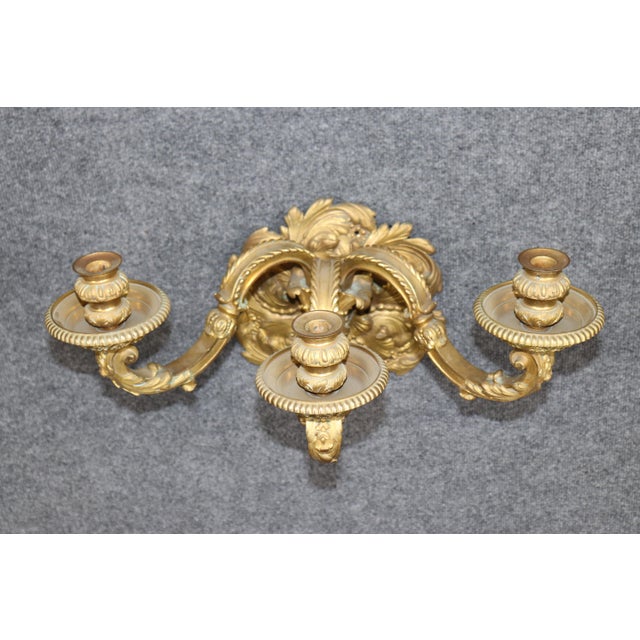 Late 19th C. Set 4 Regence Style French Bronze Ormolu 3 Arm Sconces For Sale - Image 4 of 6