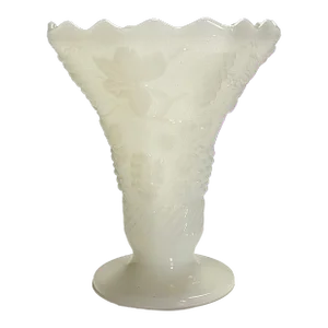 Mid 20th Century Vineyard Patterned Milk Glass Vase
