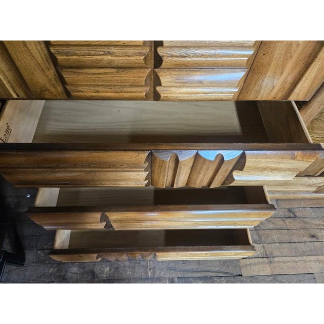 Mid-Century Modern Lane Furniture "Staccato" Brutalist Tallboy Dresser & Nightstand For Sale - Image 9 of 17