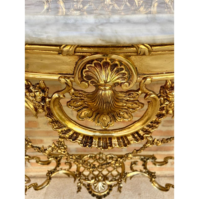 Gold Mid-Century Italian Gilt Bronze Console with Marble Top, circa 1960 For Sale - Image 8 of 14