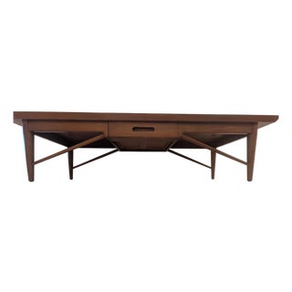 Vintage Heritage Henredon Mid-Century Modern Walnut Coffee Table With Dovetailed Drawer — "Modern Design" Line For Sale