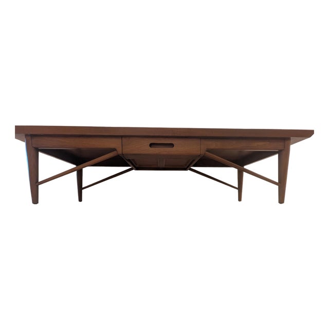 Vintage Heritage Henredon Mid-Century Modern Walnut Coffee Table With Dovetailed Drawer — "Modern Design" Line For Sale