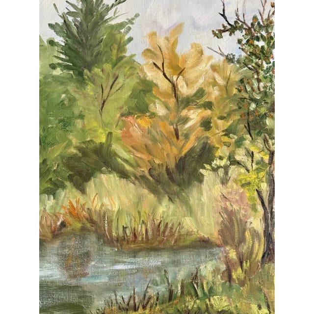 1970s Large 1970s Folk Art Landscape Oil Painting, Framed For Sale - Image 5 of 7