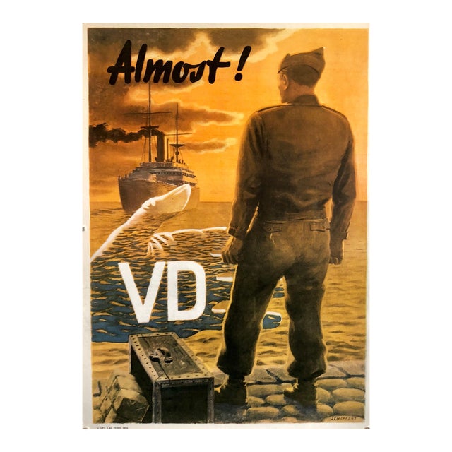 Franz Oswald Schiffers, Original Vintage Color World War II Propaganda Poster "Almost" Offset Lithograph, 1946 For Sale