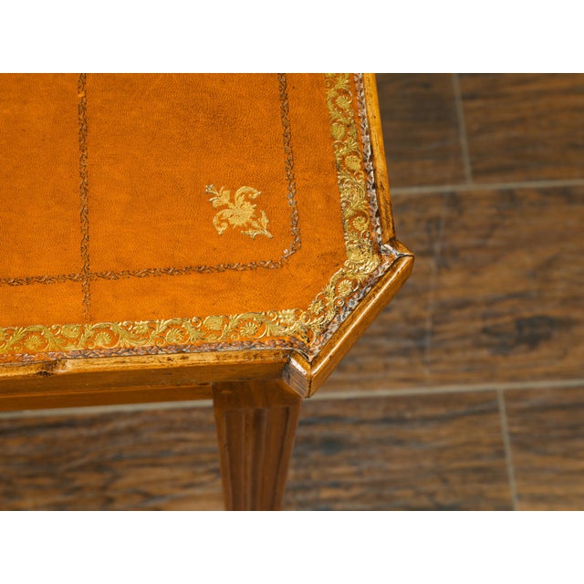 Wood French 19th Century Walnut Side Table with Gilt Embossed Leather Top and Drawer For Sale - Image 7 of 12
