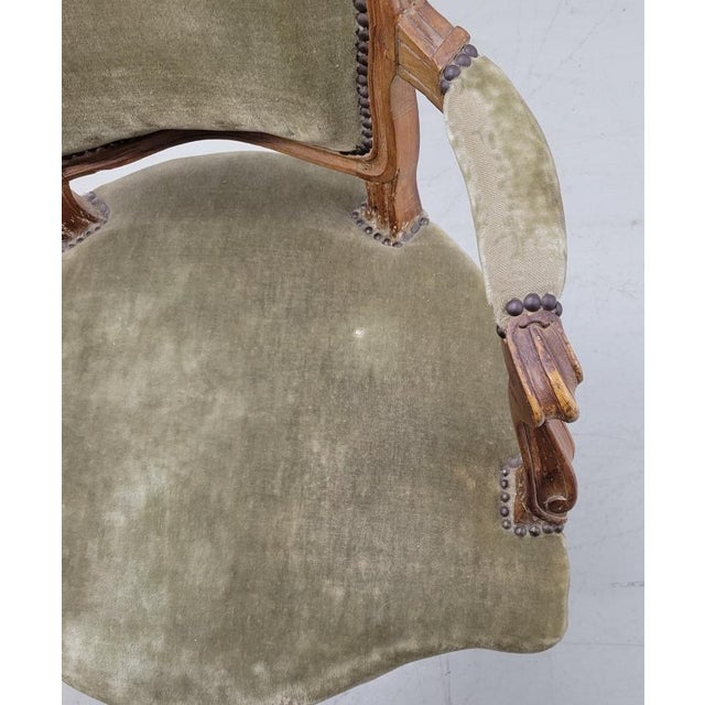 19th-C. French Louis XV Provincial Carved Walnut Open Armchair — Pegged Construction For Sale - Image 11 of 12