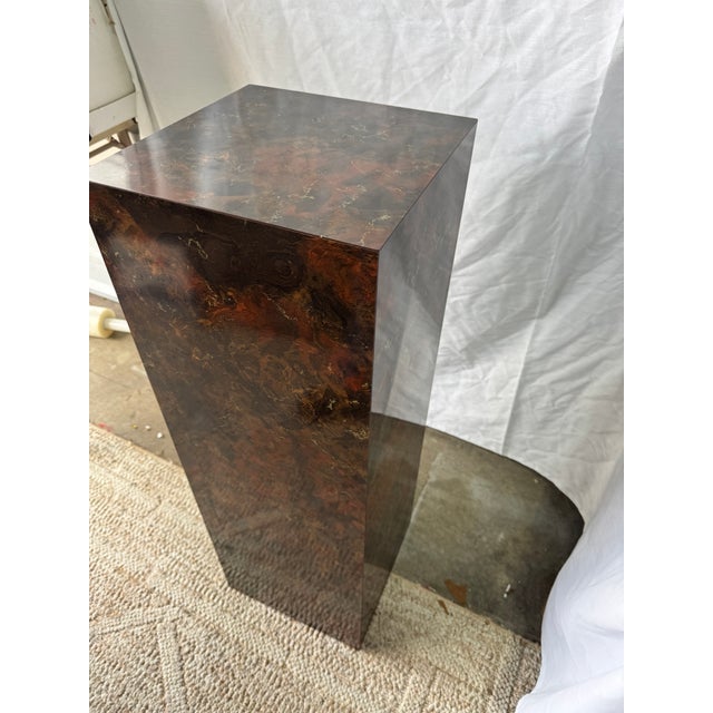 Mid-Century Modern Faux Burl Wood Milo Baughman Style Column Pedestal Display Stand Plinth For Sale In Lexington, KY - Image 6 of 11
