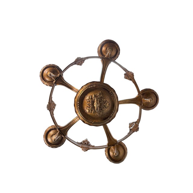 1920s Cast Brass 5 Light Chandelier With White Candles For Sale In Los Angeles - Image 6 of 10