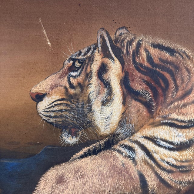 Mid-Century Modern Japanese Hand-Painted Tiger Yoko-Gaku Wall Panel, 1950s For Sale - Image 3 of 13