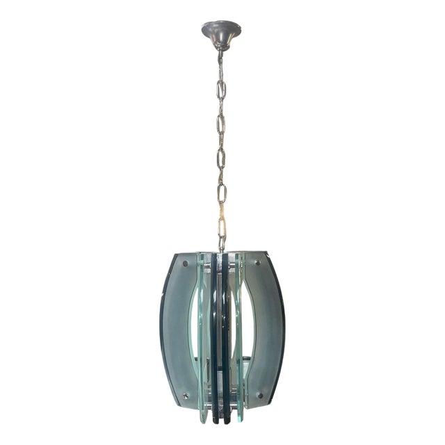 Fontana Arte Attributed Smoky & Frosted Glass Pendant, Italy, 1960's. For Sale