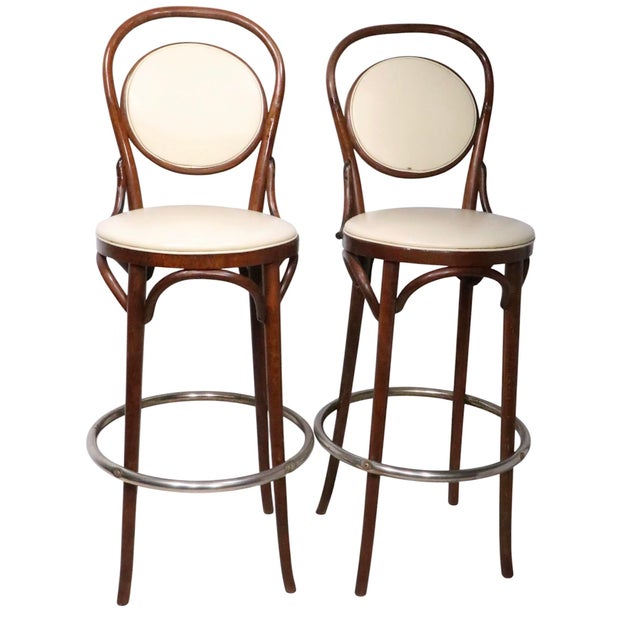 Wood Pr. Bar Height Bentwood Stools by L & B Products Corp. After Thonet C 1981 For Sale - Image 7 of 14