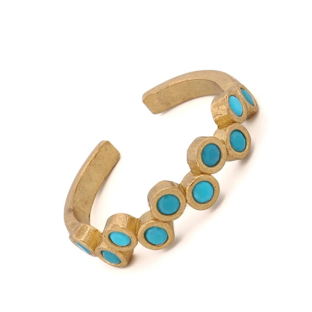 Early 21st Century Turquoise Stone & Gold Zig Zag Stackable Adjustable Ring, Size 4 For Sale - Image 5 of 6