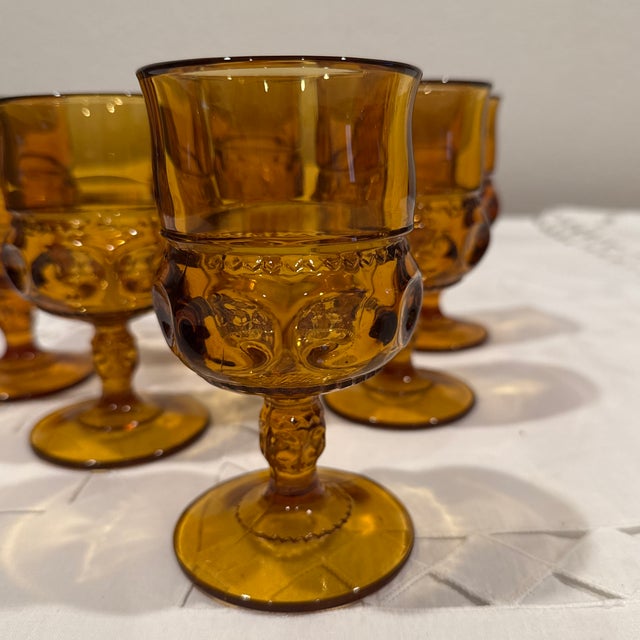 1960s Vintage Indiana Glass Amber Kings Crown Thumprint Glassware- Set of 6 For Sale - Image 5 of 7
