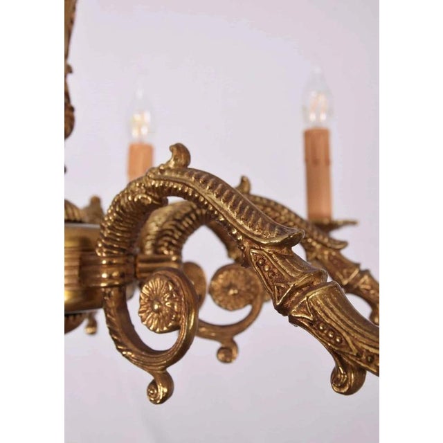 Eight-Arm Eclectic Chandelier in Cast Brass For Sale - Image 3 of 5