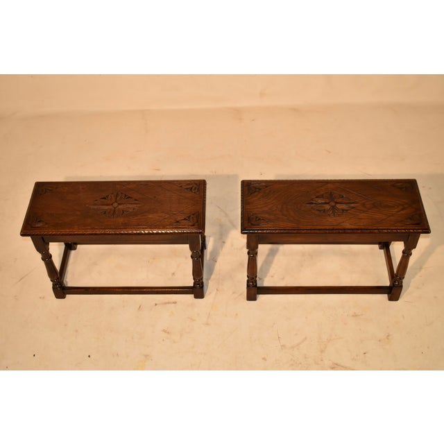 Brown Pair of Late 19th Century English Oak Carved Benches For Sale - Image 8 of 8