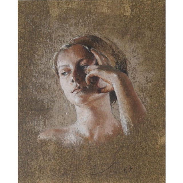Nathalie Picoulet, Femme Au Bandeau 1 Pastel Portrait, 2000s, Pastel & Oak & Paper, Framed For Sale - Image 4 of 6