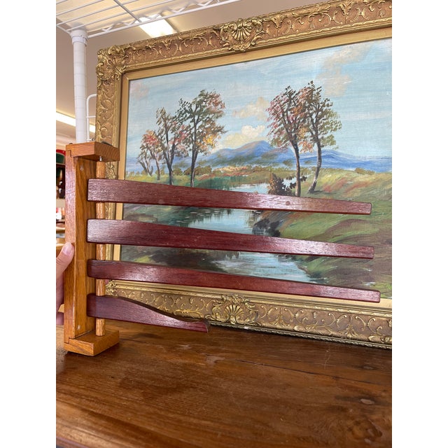 Wood Vintage Wooden Swing-Arm Wall-Mounted Quilt or Towel Rack in Likely Oak and Mahogany. For Sale - Image 7 of 10