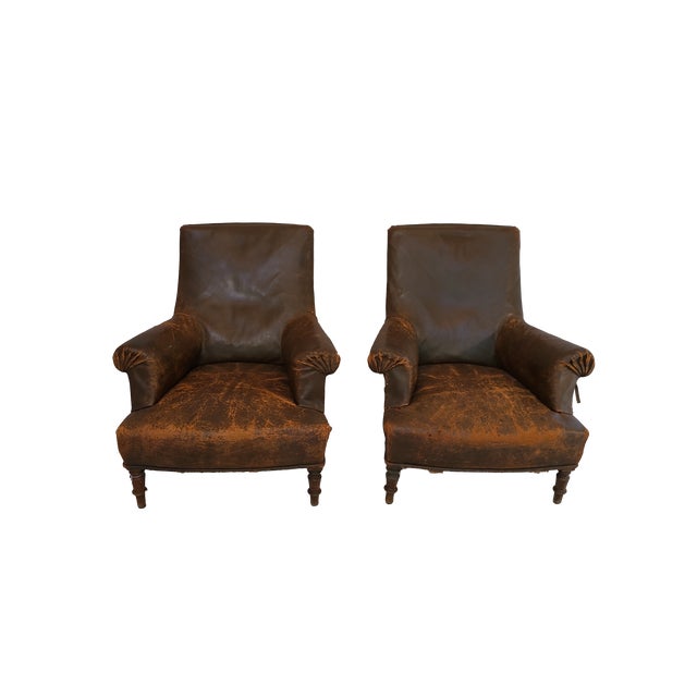 This is a beautiful set of 2 French club chairs and matching ottoman, very distressed. Pictures accurately show the...