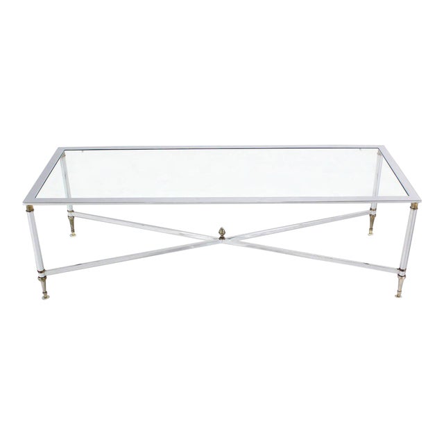 Vintage Chrome Brass X Base Glass Top Long Rectangle Coffee Table Chairish