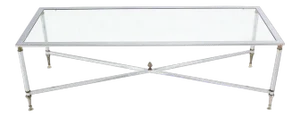 Vintage Chrome Brass X Base Glass Top Long Rectangle Coffee Table