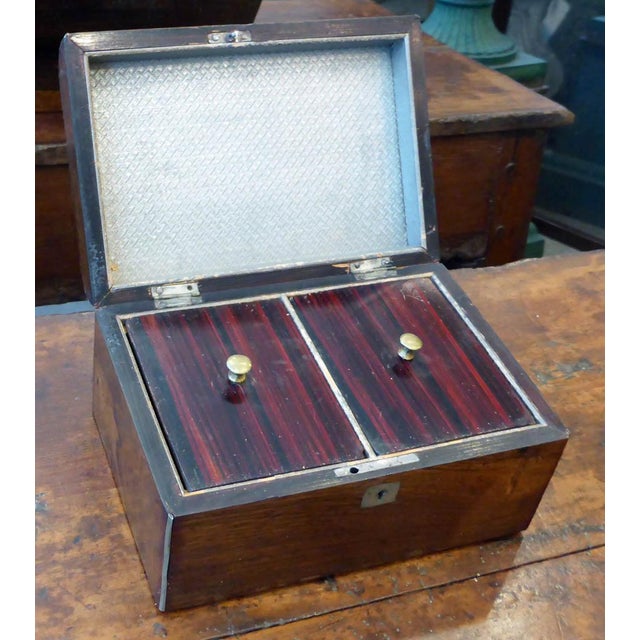 19th Century English Traditional Rosewood Tea Box With Brass Inlay For Sale - Image 4 of 8