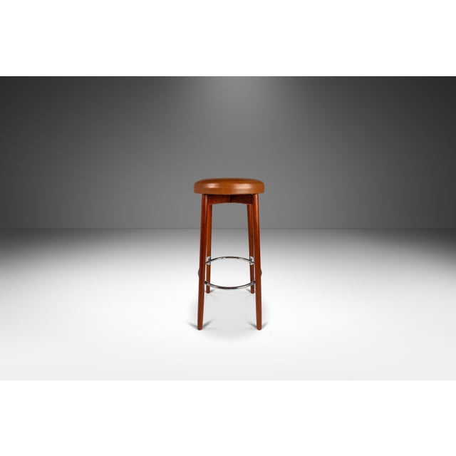 Set of Two (2) Danish Modern Barstools in Solid Teak & Leather by Hugo Frandsen for Spøttrup Mobler, Denmark, C. 1960's For Sale In Orlando - Image 6 of 17