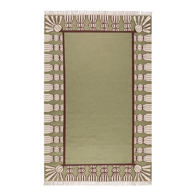 Part & Parcel Goods Wool Tassel Rug, 8' x 10', Sage, Chocolate and Eggshell For Sale