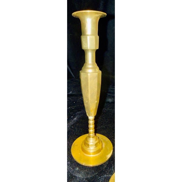 Mid 20th Century Set of 3 Beaded Stem Brass Candlestick Holders For Sale - Image 9 of 12