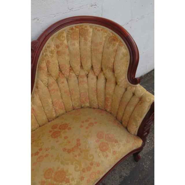 Wood Mid 20th Century Victorian Kimball Carved Solid Mahogany Sofa Couch 6219 For Sale - Image 7 of 18