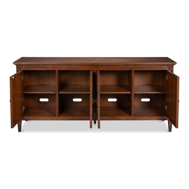 Neoclassical Walnut Burl Four-Door Credenza with Inlaid Panels For Sale - Image 3 of 10