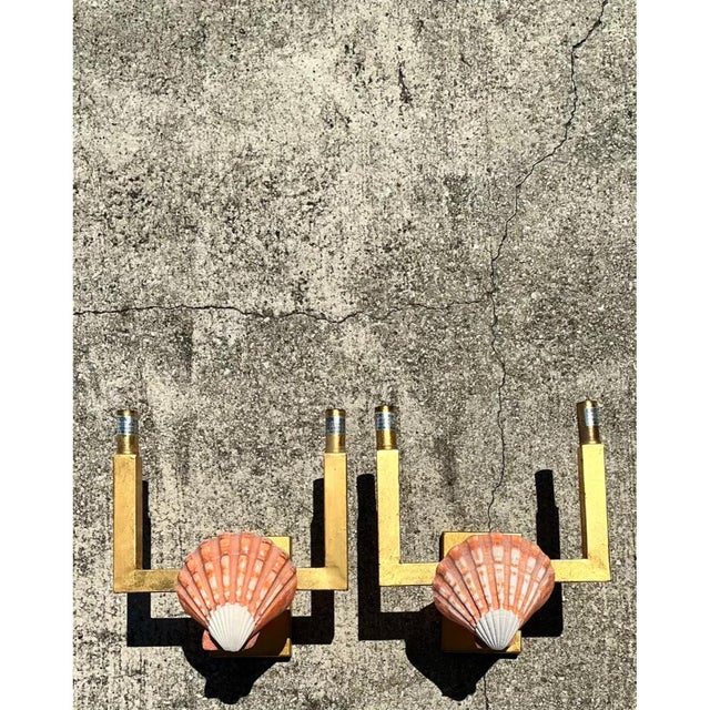 Mid-Century Modern Vintage Shell and Metal Wall Sconces - a Pair For Sale - Image 3 of 12