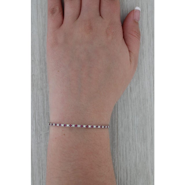 2010s 1.25ctw Diamond Ruby Flexible Bangle Tennis Bracelet 14k White Gold 6.75" For Sale - Image 5 of 7
