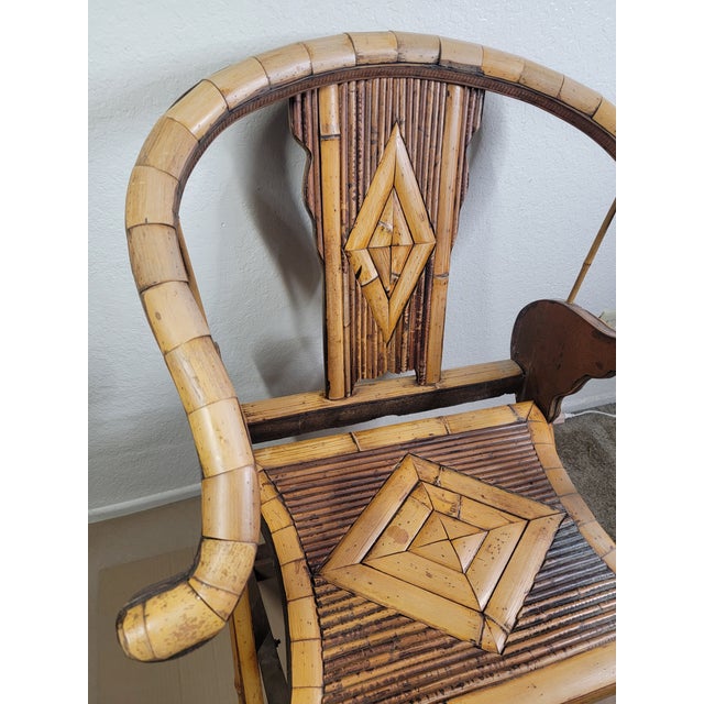 Late 19th Century Antique Bamboo and Wood Horseshoe-Back Armchair For Sale In Los Angeles - Image 6 of 12