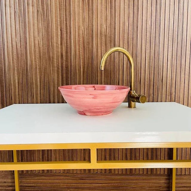 Moroccan Pink Ceramic Countertop Round Sink, Handmade For Sale - Image 3 of 7