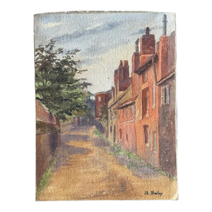 19th Century Original European Watercolor Paintings, Village Lane