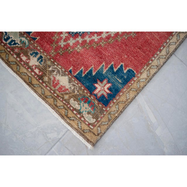 1970s Distressed Low Pile Turkish Petite Rug Hand Knotted Entry Mat - 20'' X 41'' For Sale - Image 10 of 10