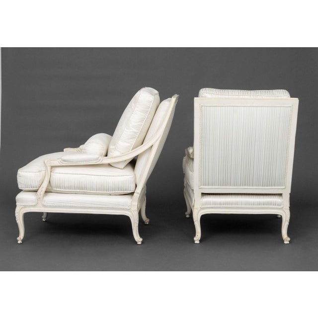 Wood Louis XVI Style White Painted Fauteuils, Pair For Sale - Image 7 of 7