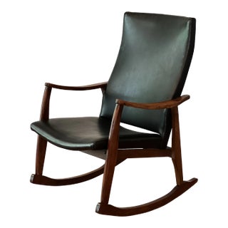 Milo Baughman Style Rocking Chair in Black Faux Leather, 1960s For Sale
