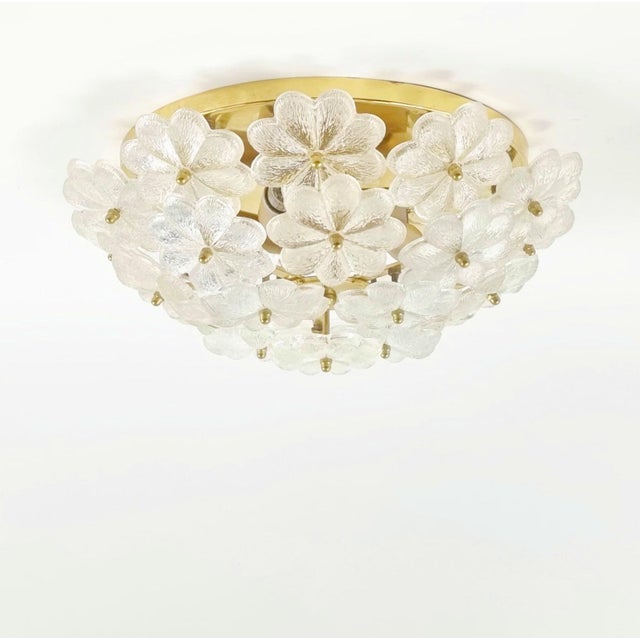 Large Mid-Century Modern Flower Flush Mount in Murano Glass and Brass by Ernst Palme for Palwa, Germany, 1970s For Sale - Image 4 of 12