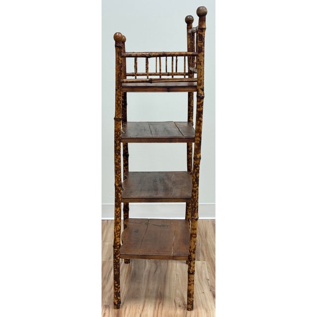 Mid 20th Century Vintage Scorched Bamboo Four Tier Etagere For Sale - Image 5 of 11