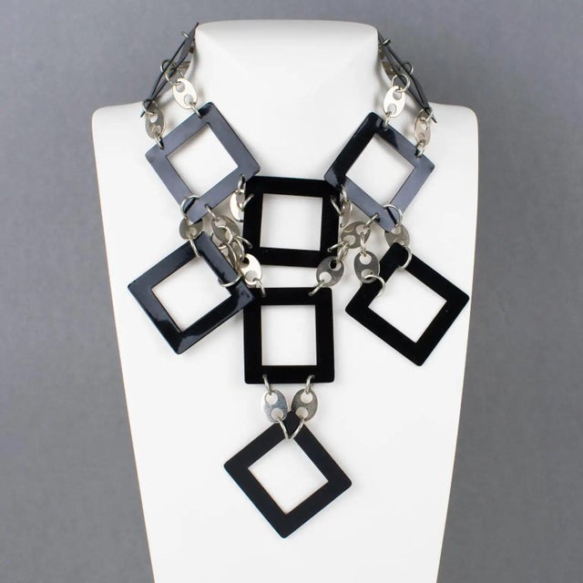 Paco Rabanne Paco Rabanne Paris Futuristic Chrome and Enamel Necklace For Sale - Image 4 of 10