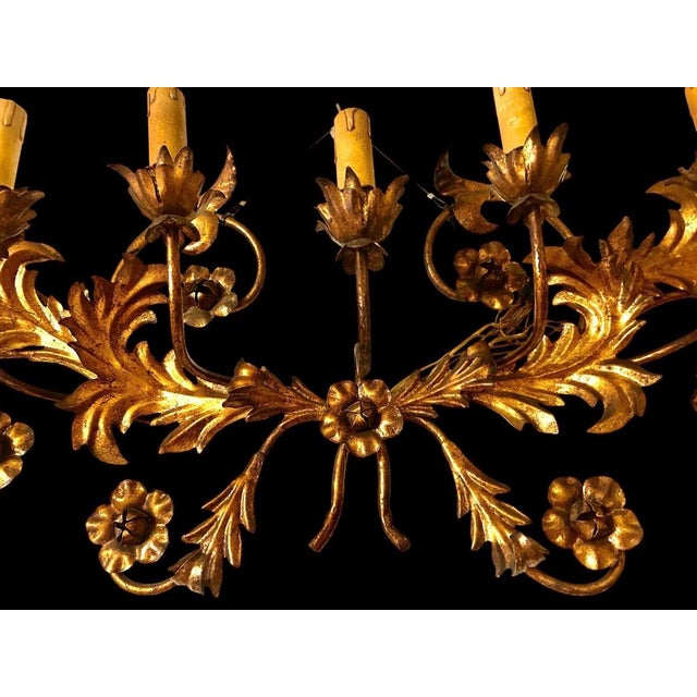 Metal Vintage Italian Gilt Tole Wall Sconce, 1950 For Sale - Image 7 of 13
