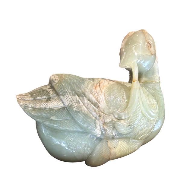 Early 20th Century Substantial Large Chinese Celadon Jade Mandarin Duck Figure, Republic Period For Sale - Image 10 of 15