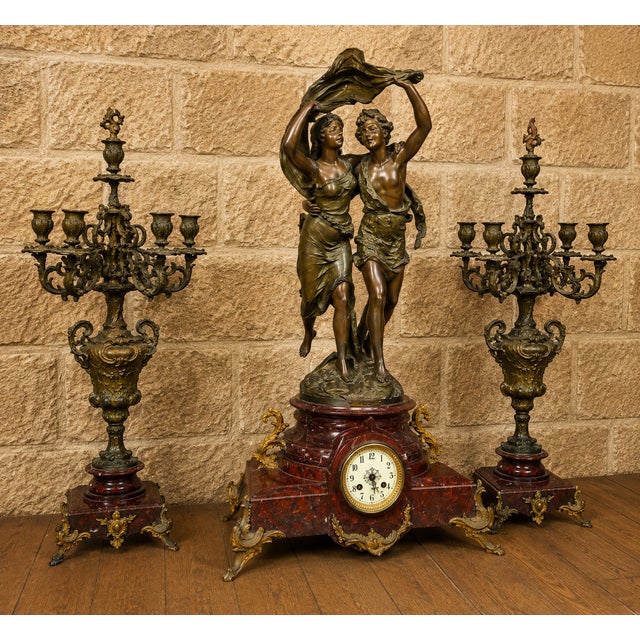 Mantelpiece Set with Clock and Candleholders, Set of 3 For Sale - Image 6 of 7