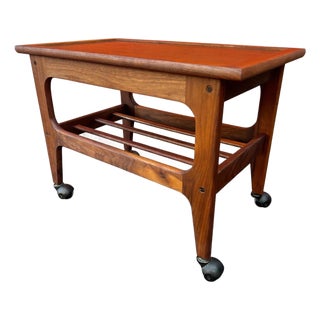 Mid-Century Danish Style Teak Slatted Rolling Cart For Sale