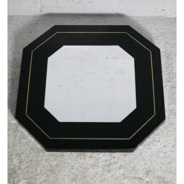 Wood Black Lacquered Wood & Brass Edging Octagonal , 1970s For Sale - Image 7 of 12